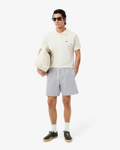 LACOSTE Costume Uomo in Cotone e Poliestere Riciclato a Righe Seersucker