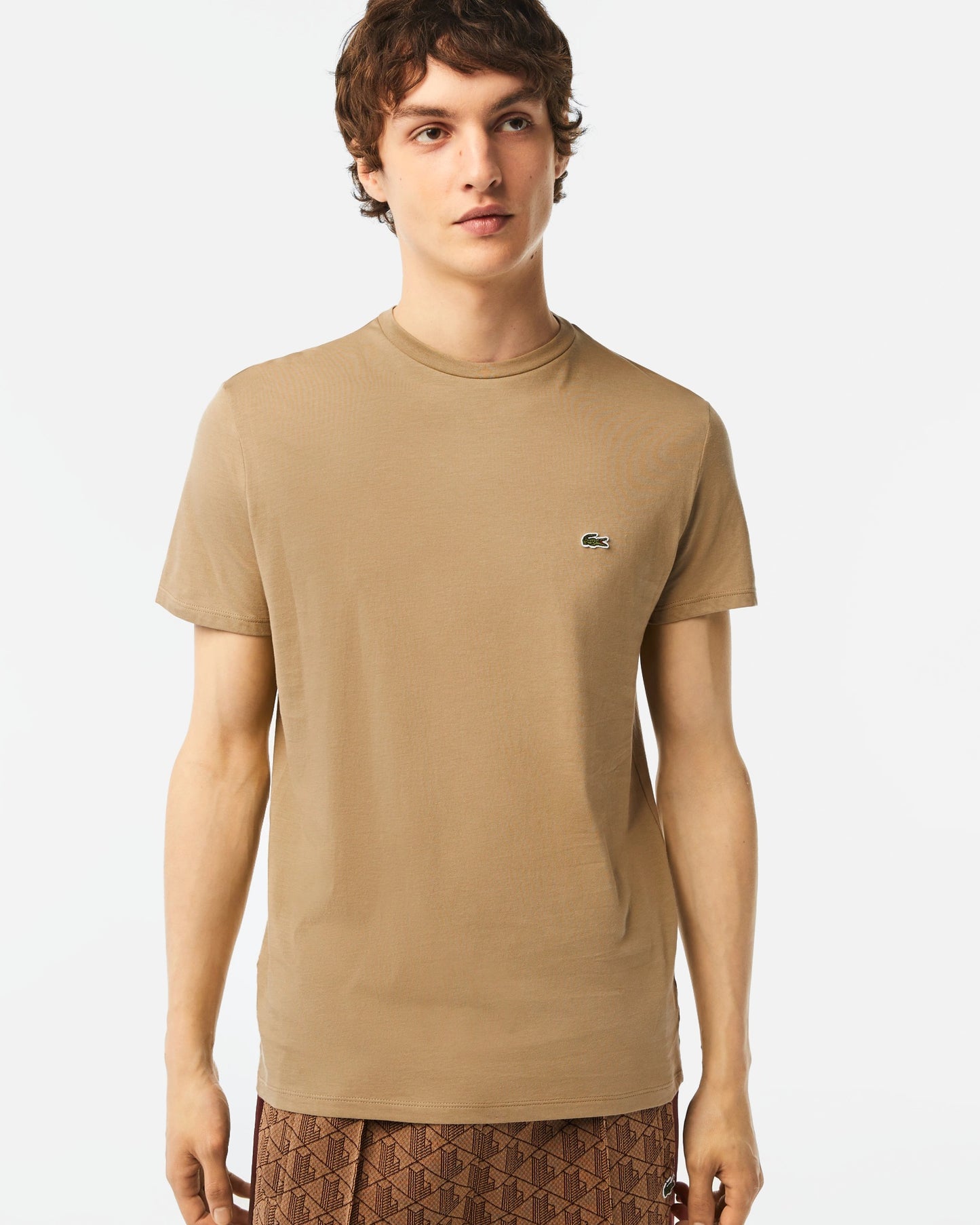 LACOSTE T-Shirt Uomo Manica Corta Cotone PIMA Beige