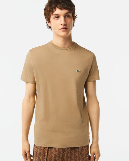 LACOSTE T-Shirt Uomo Manica Corta Cotone PIMA Beige
