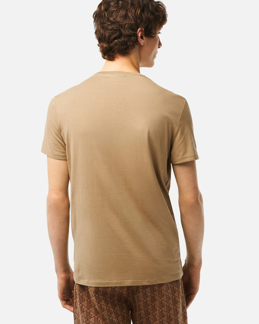 LACOSTE T-Shirt Uomo Manica Corta Cotone PIMA Beige