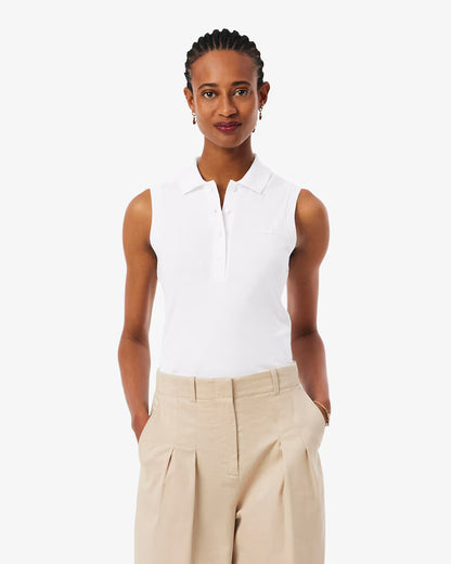 Lacoste Polo Donna smanicata Slim fit in Piqué di cotone stretch Bianca
