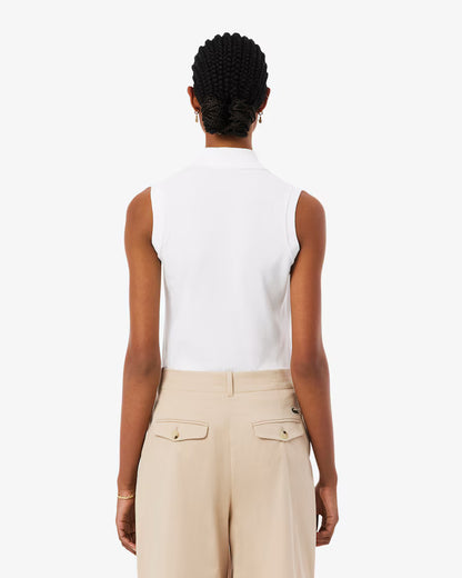 Lacoste Polo Donna smanicata Slim fit in Piqué di cotone stretch Bianca