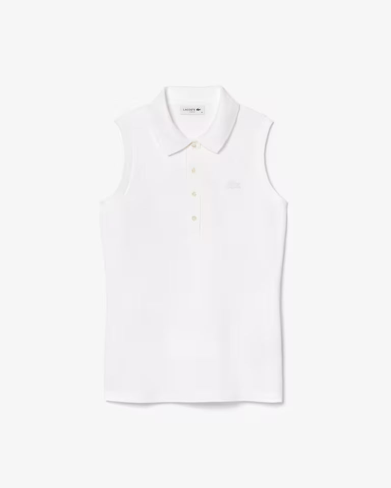 Lacoste Polo Donna smanicata Slim fit in Piqué di cotone stretch Bianca