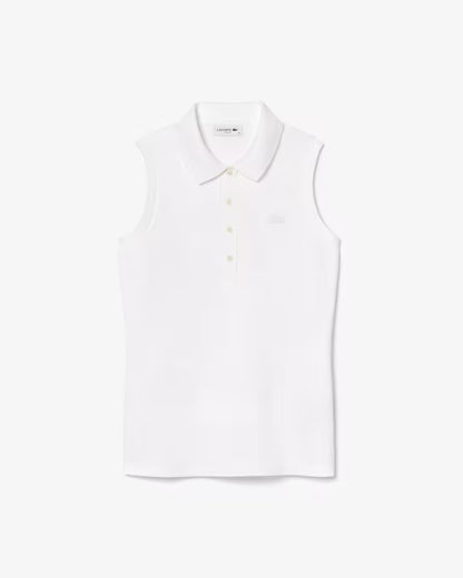 Lacoste Polo Donna smanicata Slim fit in Piqué di cotone stretch Bianca