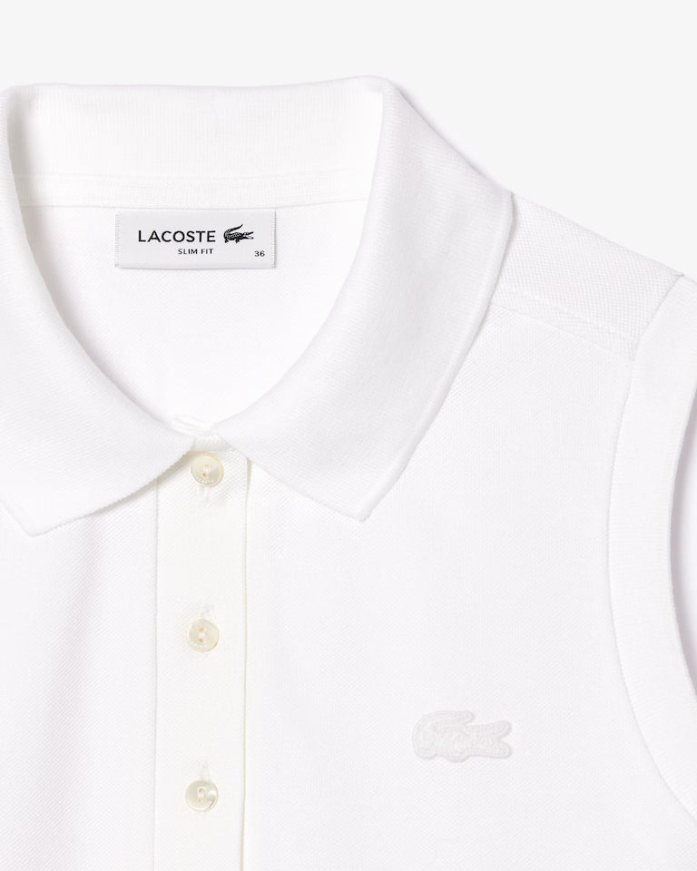 Lacoste Polo Donna smanicata Slim fit in Piqué di cotone stretch Bianca