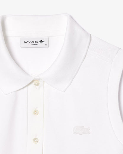 Lacoste Polo Donna smanicata Slim fit in Piqué di cotone stretch Bianca