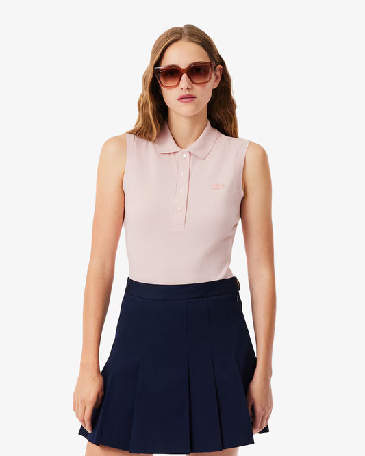 Lacoste Polo Donna smanicata Slim fit in Piqué di cotone stretch Rosa