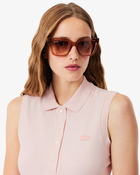 Lacoste Polo Donna smanicata Slim fit in Piqué di cotone stretch Rosa