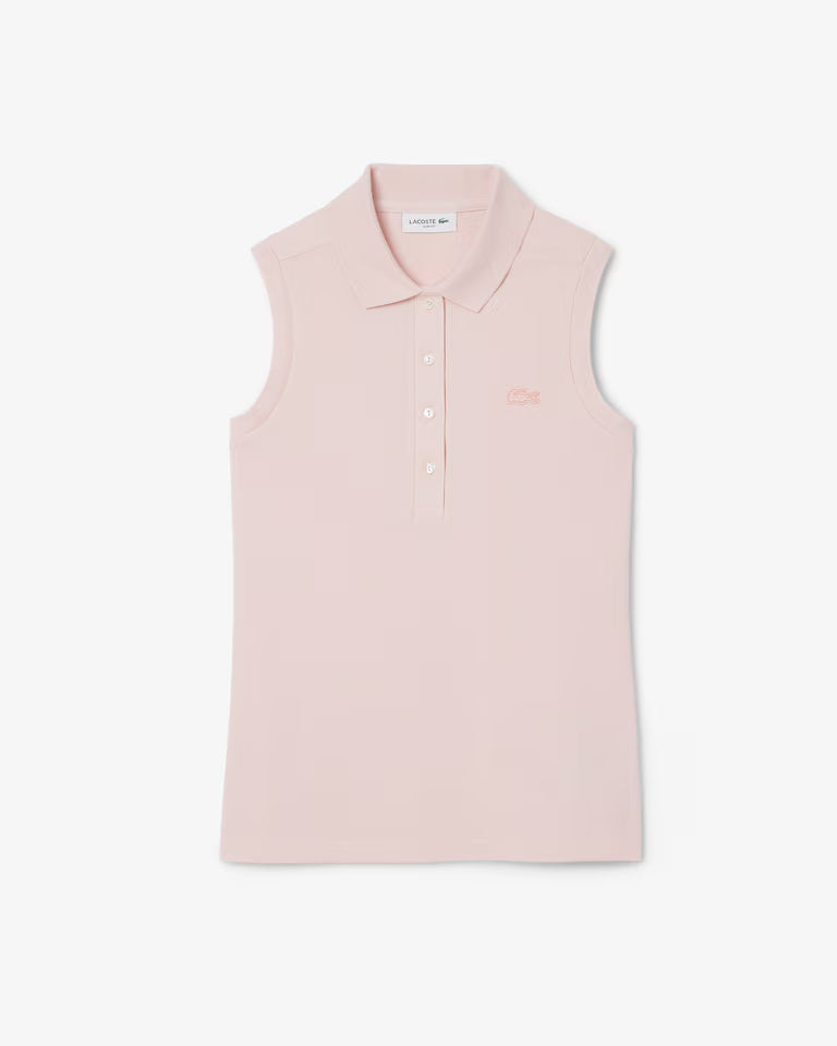 Lacoste Polo Donna smanicata Slim fit in Piqué di cotone stretch Rosa