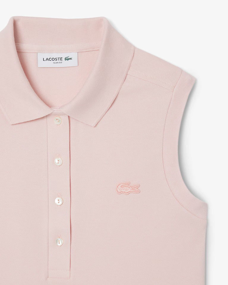 Lacoste Polo Donna smanicata Slim fit in Piqué di cotone stretch Rosa