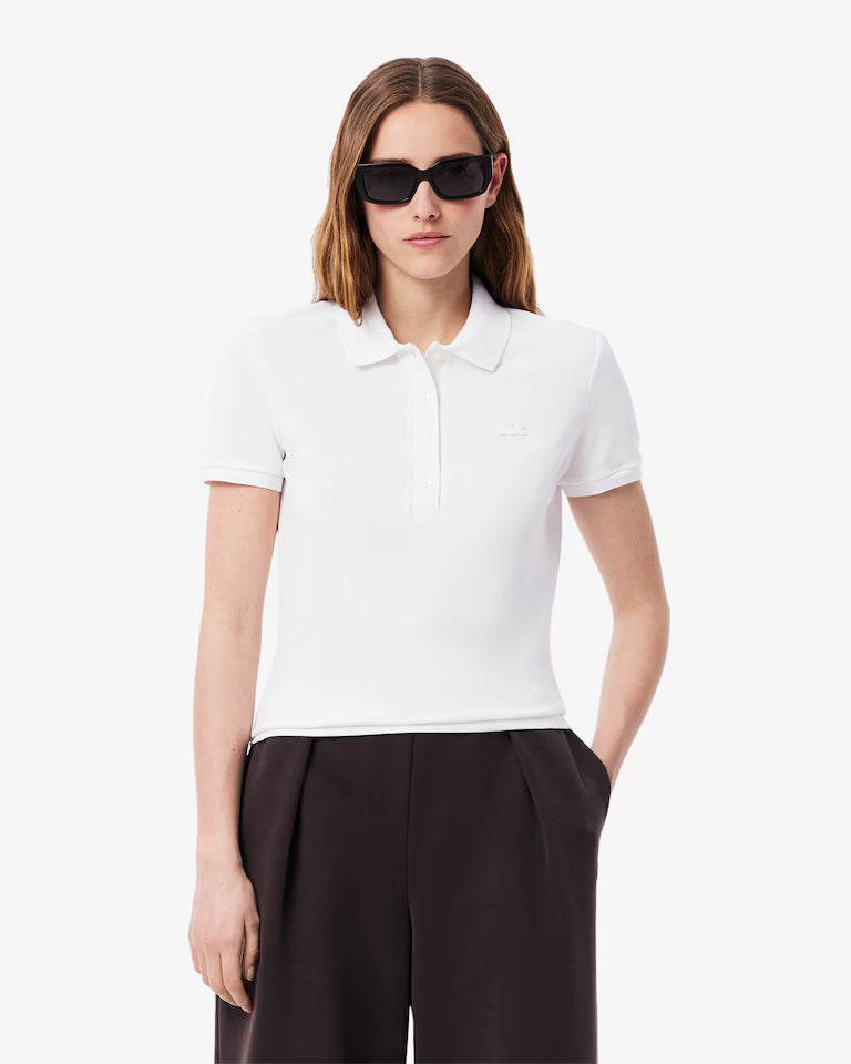 LACOSTE Polo Donna Slim fit in Piqué di cotone stretch manica corta Bianco