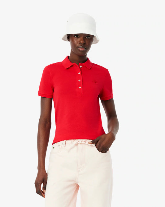 LACOSTE Polo Donna Slim fit in Piqué di cotone stretch manica corta Rossa