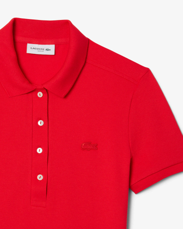 LACOSTE Polo Donna Slim fit in Piqué di cotone stretch manica corta Rossa