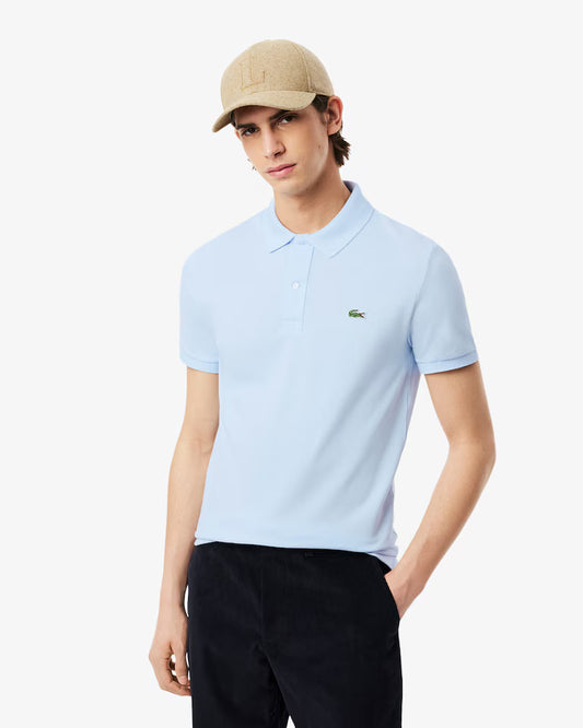 Lacoste · Polo uomo manica corta slim piqué azzurro