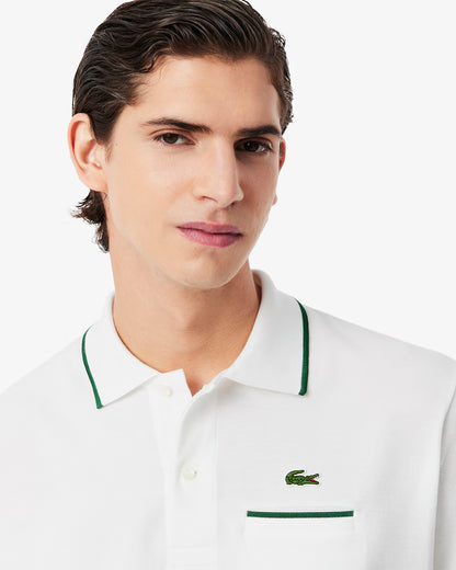 LACOSTE Polo Uomo Classic Fit con Tasca e Bordi a Contrasto Bianco