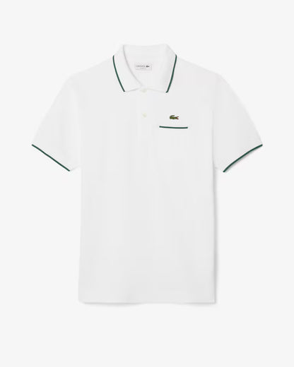 LACOSTE Polo Uomo Classic Fit con Tasca e Bordi a Contrasto Bianco