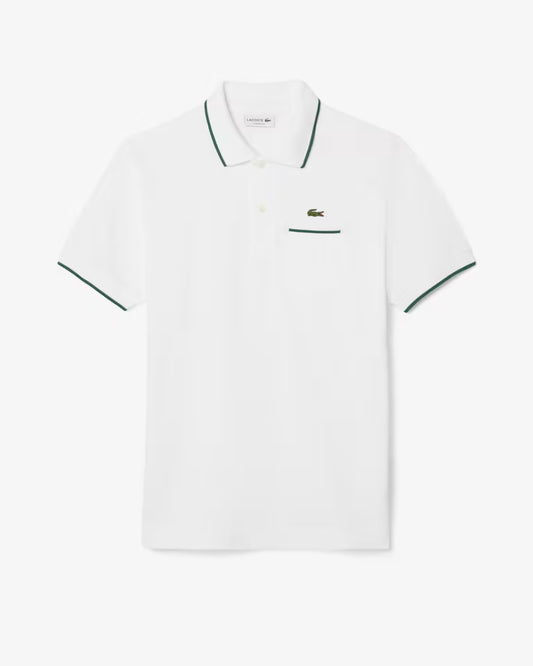 LACOSTE Polo Uomo Classic Fit con Tasca e Bordi a Contrasto Bianco