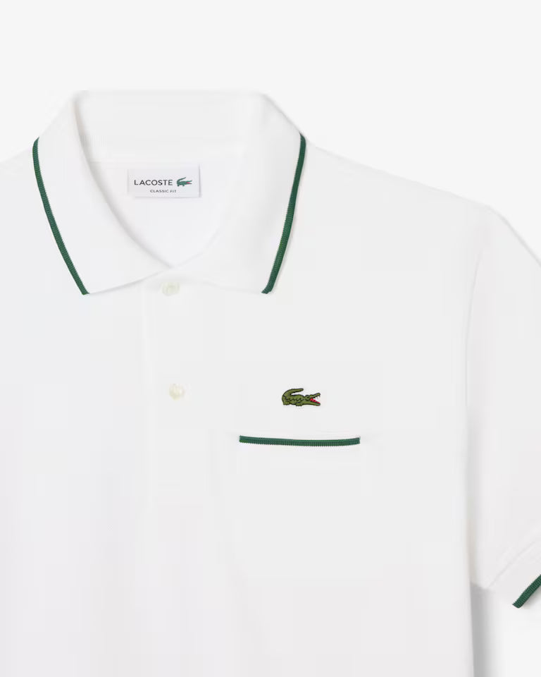 LACOSTE Polo Uomo Classic Fit con Tasca e Bordi a Contrasto Bianco