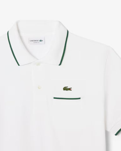 LACOSTE Polo Uomo Classic Fit con Tasca e Bordi a Contrasto Bianco