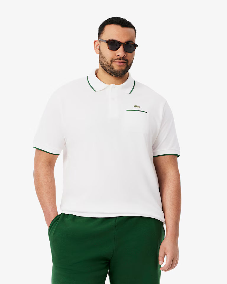 LACOSTE Polo Uomo Classic Fit con Tasca e Bordi a Contrasto Bianco
