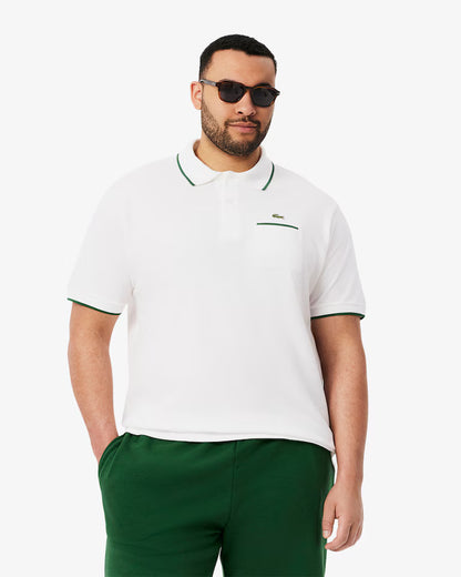 LACOSTE Polo Uomo Classic Fit con Tasca e Bordi a Contrasto Bianco