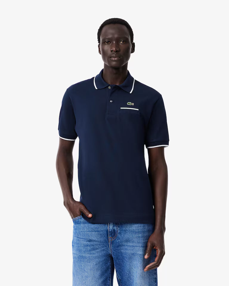 LACOSTE Polo Uomo Classic Fit con Tasca e Bordi a Contrasto Blu