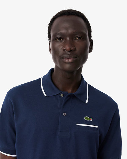 LACOSTE Polo Uomo Classic Fit con Tasca e Bordi a Contrasto Blu