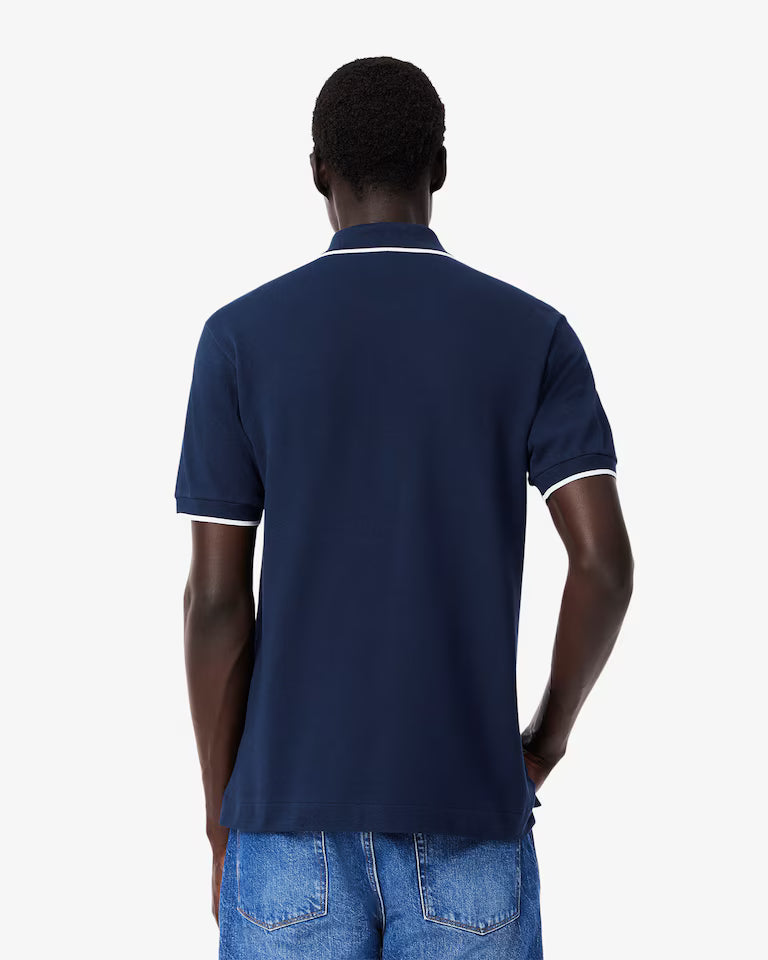 LACOSTE Polo Uomo Classic Fit con Tasca e Bordi a Contrasto Blu