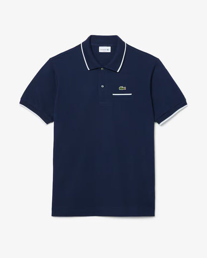 LACOSTE Polo Uomo Classic Fit con Tasca e Bordi a Contrasto Blu