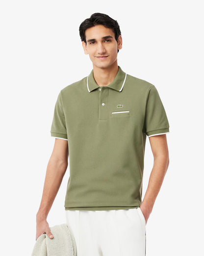 LACOSTE Polo Uomo Classic Fit con Tasca e Bordi a Contrasto Verde