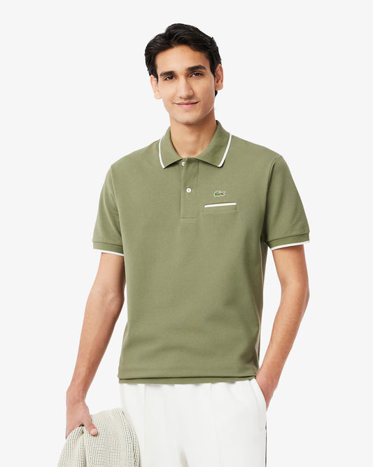Lacoste · Polo uomo classic tasca bordi a contrasto verde