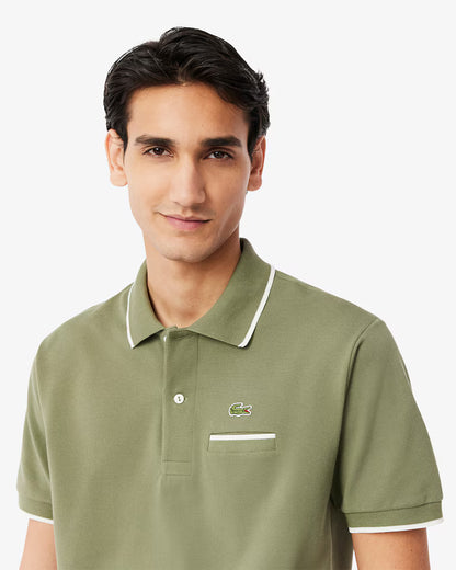 LACOSTE Polo Uomo Classic Fit con Tasca e Bordi a Contrasto Verde