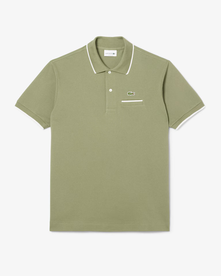 LACOSTE Polo Uomo Classic Fit con Tasca e Bordi a Contrasto Verde