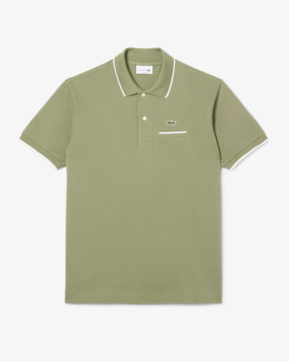 LACOSTE Polo Uomo Classic Fit con Tasca e Bordi a Contrasto Verde