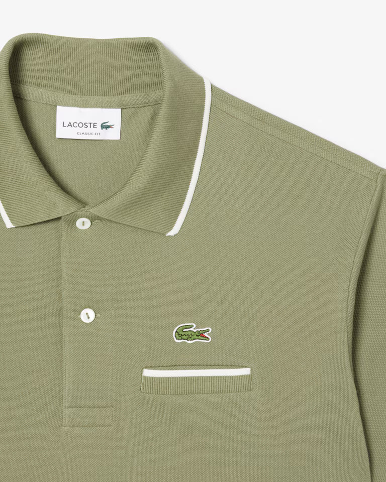 LACOSTE Polo Uomo Classic Fit con Tasca e Bordi a Contrasto Verde