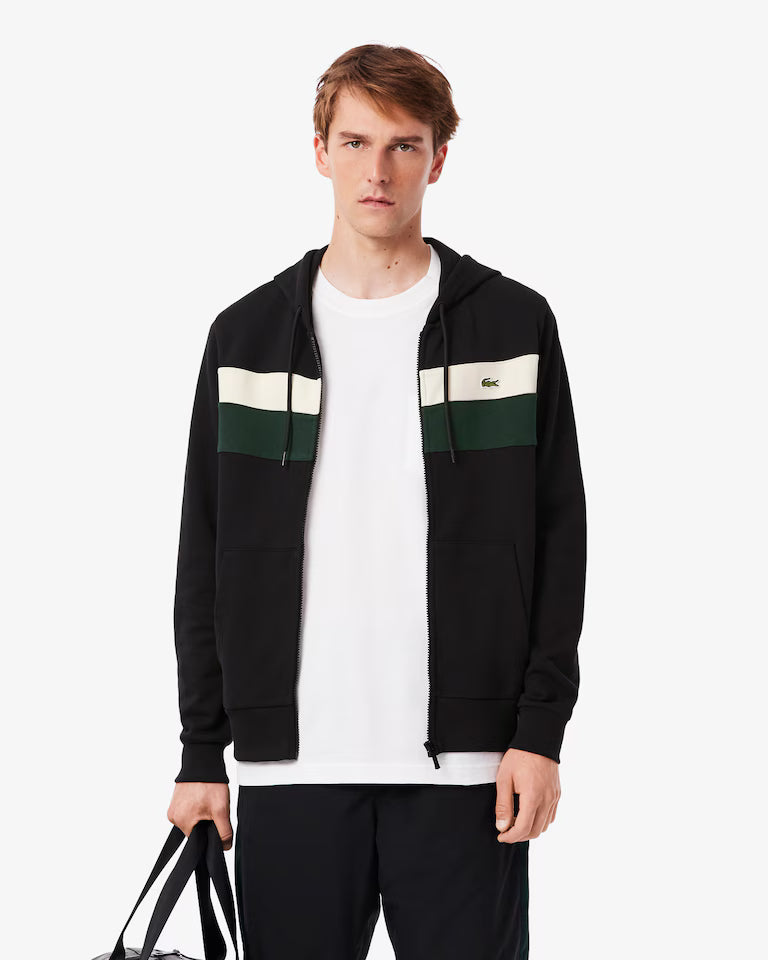 Lacoste · Felpa uomo hoodie zip color block nera