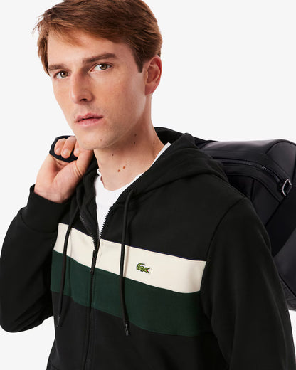 Lacoste · Felpa uomo hoodie zip color block nera