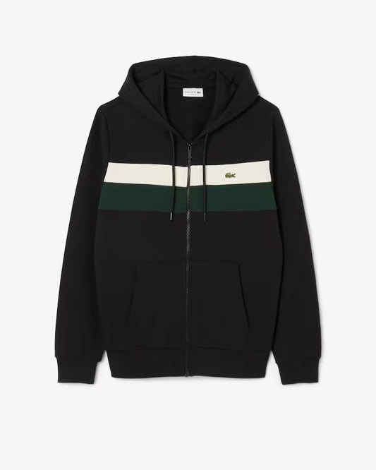 LACOSTE Felpa Uomo con cappuccio e zip color block in cotone felpato