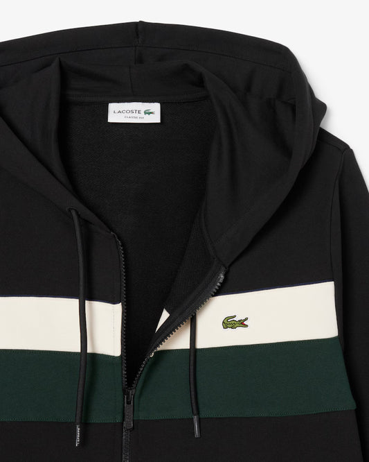 LACOSTE Felpa Uomo con cappuccio e zip color block in cotone felpato