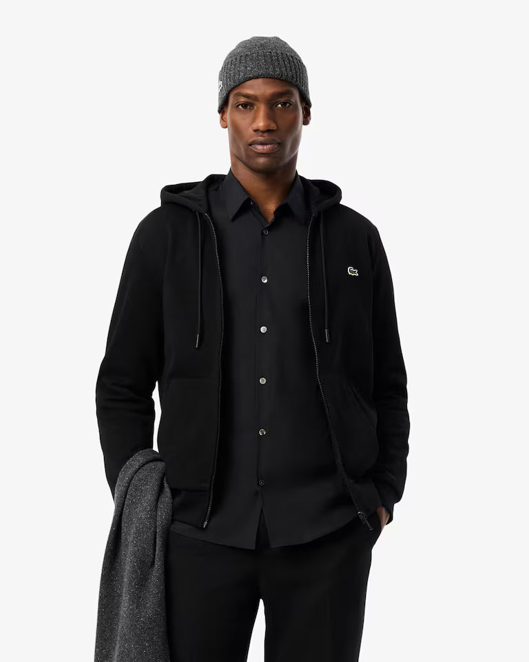 LACOSTE Felpa Uomo con cappuccio e zip in pile di cotone felpato