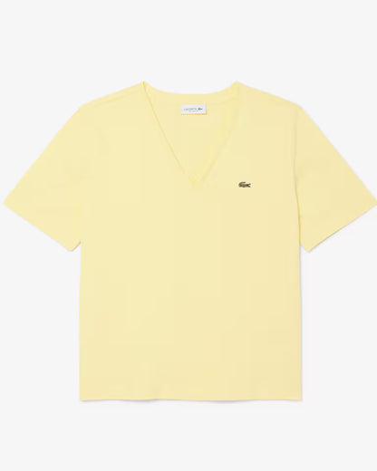 Lacoste T-Shirt Donna Manica Corta Scollo V in Cotone Pima