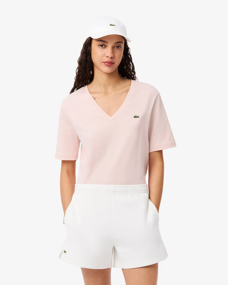 Lacoste T-Shirt Donna Manica Corta Scollo V in Cotone Pima