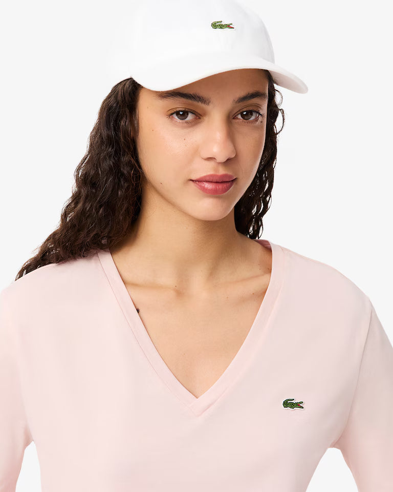 Lacoste T-Shirt Donna Manica Corta Scollo V in Cotone Pima