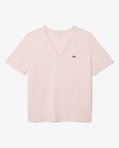 Lacoste T-Shirt Donna Manica Corta Scollo V in Cotone Pima