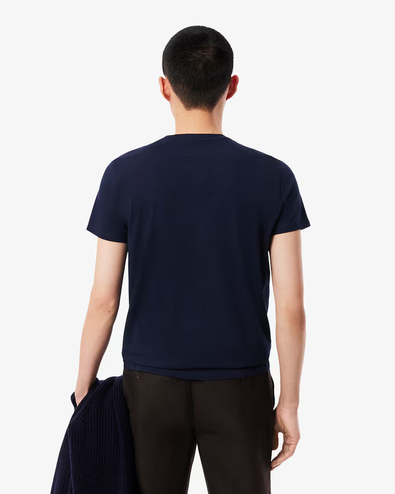LACOSTE T-Shirt Uomo Manica Corta Scollo V Lacoste Cotone Pima Blu