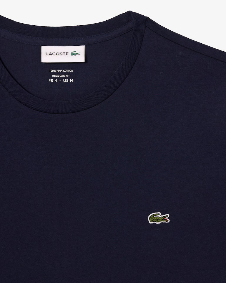 LACOSTE T-Shirt Uomo Manica Corta Scollo V Lacoste Cotone Pima Blu