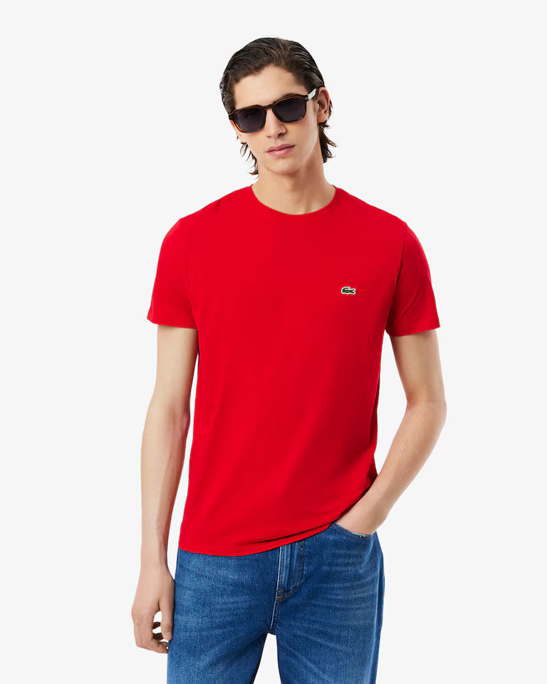 LACOSTE T-Shirt Uomo Manica Corta Cotone PIMA Rossa