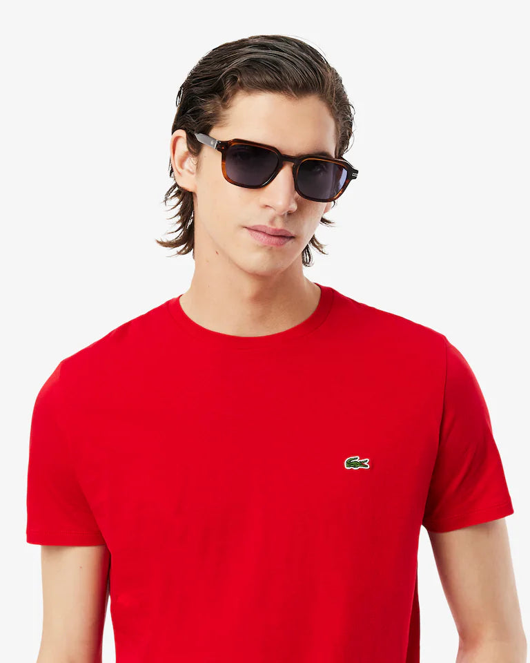 LACOSTE T-Shirt Uomo Manica Corta Cotone PIMA Rossa