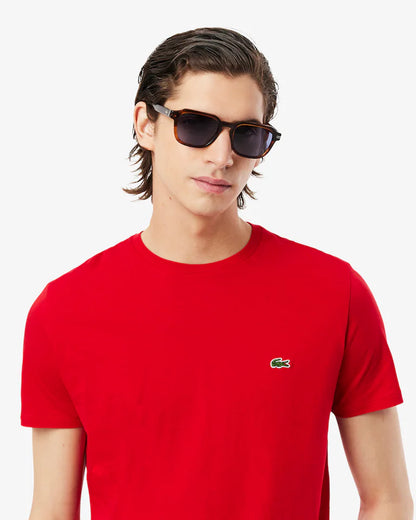 LACOSTE T-Shirt Uomo Manica Corta Cotone PIMA Rossa