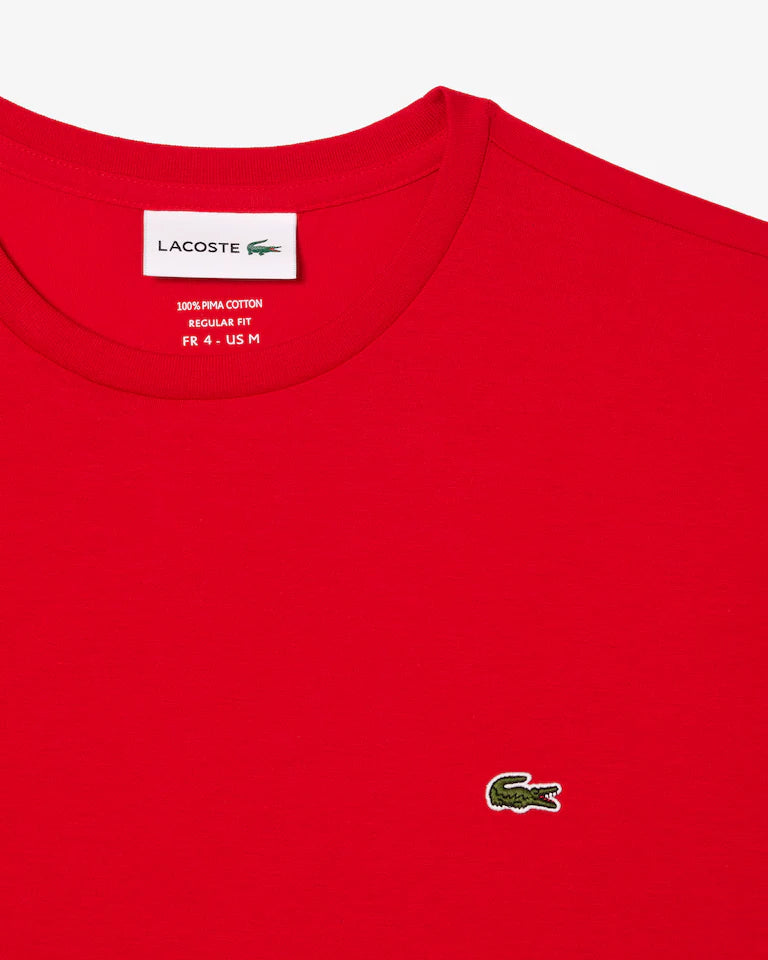 LACOSTE T-Shirt Uomo Manica Corta Cotone PIMA Rossa